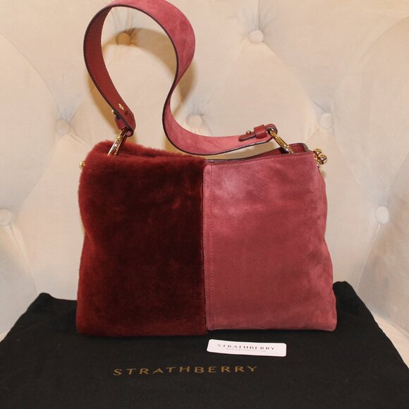 Strathberry Lana Oxblood Suede and Shearling Hobo with Dust bag & Box - Picture 1 of 15